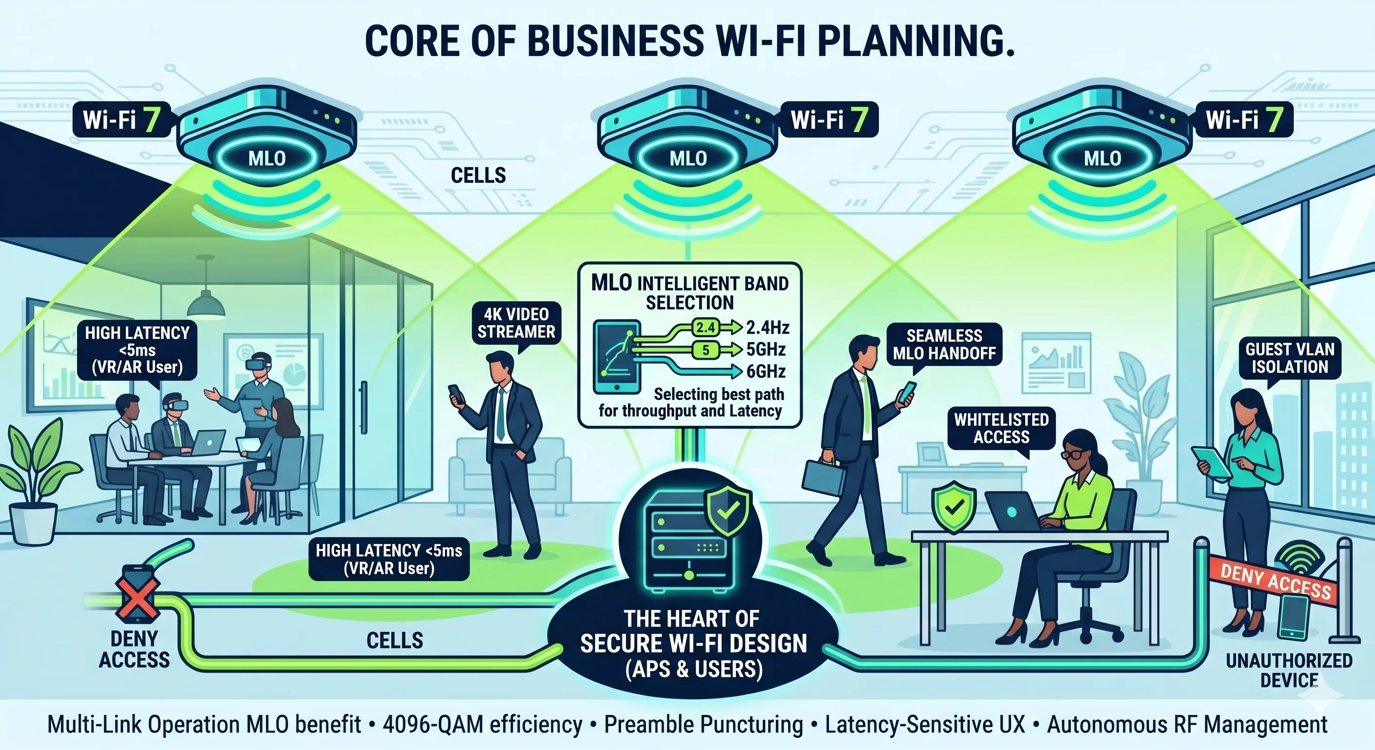 Wi-Fi planning overview: site survey, AP placement, 6GHz coverage cells, and cell overlap
